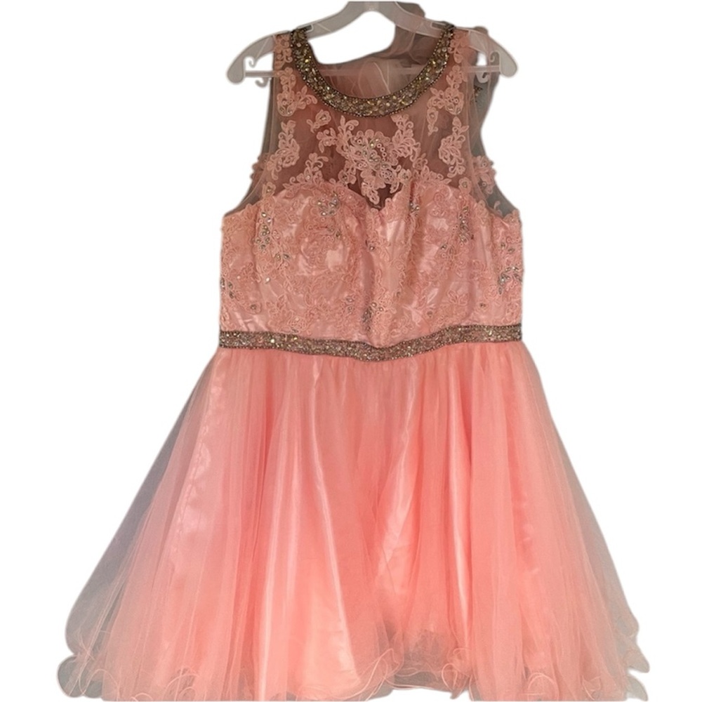 Peach knee length prom dress